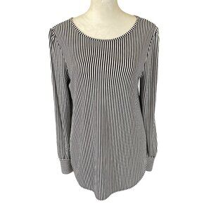 Ann Taylor black and white vertical striped long sleeve pullover stretchy top S